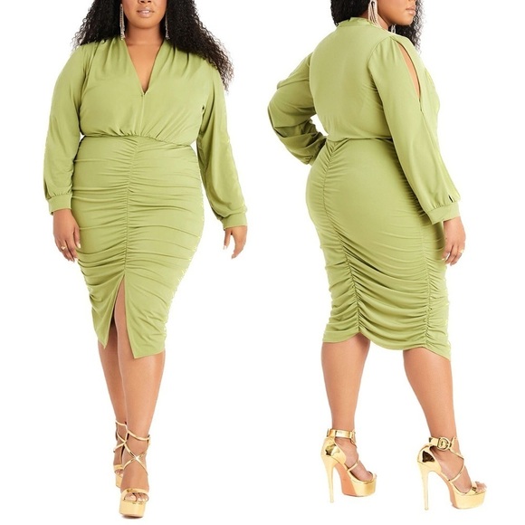 ASHLEY Stewart Size 26W-32W Cutout Sleeves Ruched Bodycon Dress (T23.10) - Picture 1 of 3